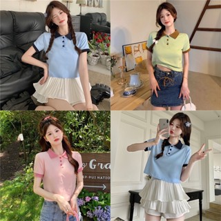 Fulllove เสื้อยืดโปโล แขนสั้น ทรงหลวม หลากสี แฟชั่นใหม่