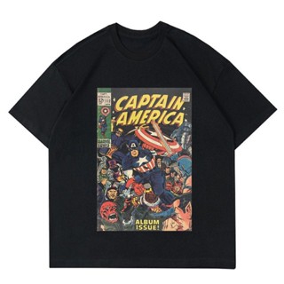 พร้อมส่ง ผ้าฝ้ายบริสุทธิ์ T-shirt     VINTAGE CAPTAIN AMERICA  T-SHIRT MARVEL COMICS  BAJU HITAM VINTAGE   WANITA  BAJU