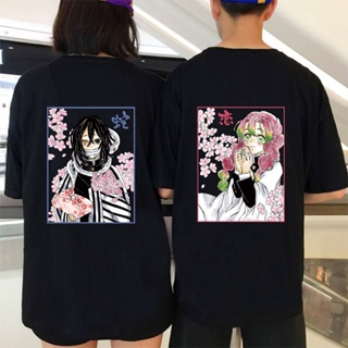 เสื้อยืดแขนสั้นเสื้อยืดคอกลม ทรงหลวม พิมพ์ลายการ์ตูนอนิเมะ Demon Slayer Obanai And Mitsuri แฟชั่นคู่รัก สําหรับผู้ชาย 20