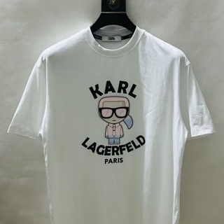 เสื้อยืดแขนสั้น คอกลม พิมพ์ลาย Karl Lagerfeld Lao Foye แฟชั่นฤดูใบไม้ผลิ และฤดูร้อน สําหรับผู้ชาย