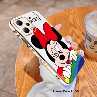 เคสโทรศัพท์มือถือชุบ แบบนิ่ม ลายมินนี่ เมาส์ ขอบสี่เหลี่ยม หรูหรา สําหรับ Xiaomi Mi 13 Pro Poco X5 Pro 5G