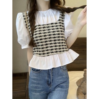 เสื้อเชิ้ตแขนสั้นลําลอง คอกลม ทรงหลวม อเนกประสงค์ แฟชั่นฤดูร้อน สไตล์ฝรั่งเศส สําหรับผู้หญิง