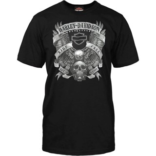 เสื้อยืด พิมพ์ลายหัวกะโหลกทหาร Harleydavidson สีดํา สําหรับผู้ชาย