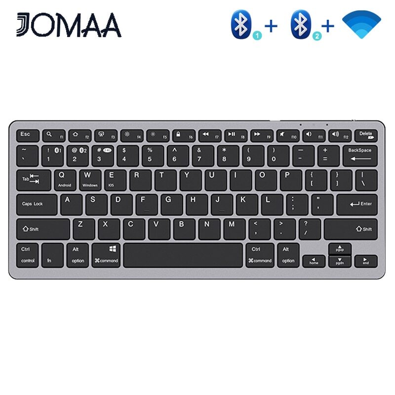 Jomaa 2.4G คีย์บอร์ดบลูทูธ มัลติมีเดีย ขนาดเล็ก ชุดเมาส์ คีย์บอร์ดไร้สาย พร้อมเมาส์ คีย์บอร์ดเกมมิ่ง หลายอุปกรณ์