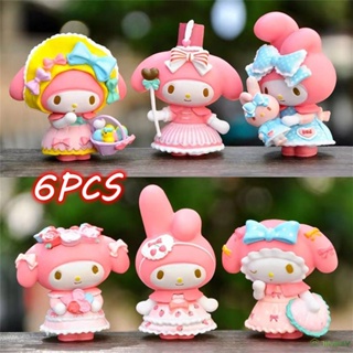 6 ชิ้น/เซ็ต Sanrio การ์ตูนรุ่น Kawaii Melody Kuromi Action Figures Collection อะนิเมะรูปมินิชุดของขวัญเดสก์ท็อปตกแต่ง PVC ตุ๊กตาของเล่น