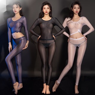 ชุดชั้นในแขนยาว แบบบางเซ็กซี่ ยืดหยุ่นสูง สีโปร่งใส สําหรับผู้หญิง