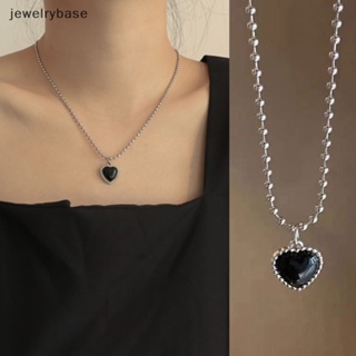 [jewelrybase] สร้อยคอโซ่ จี้รูปหัวใจ สีดํา เรียบง่าย เครื่องประดับแฟชั่นเกาหลี ของขวัญบูติก สําหรับผู้หญิง