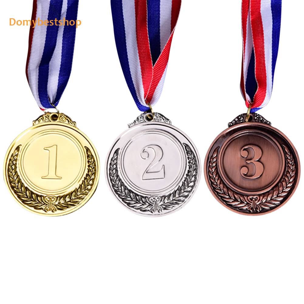 [Domybestshop.th] เหรียญรางวัล พร้อมริบบิ้น สีทอง สีเงิน สีบรอนซ์ สําหรับผู้ชนะการแข่งขัน