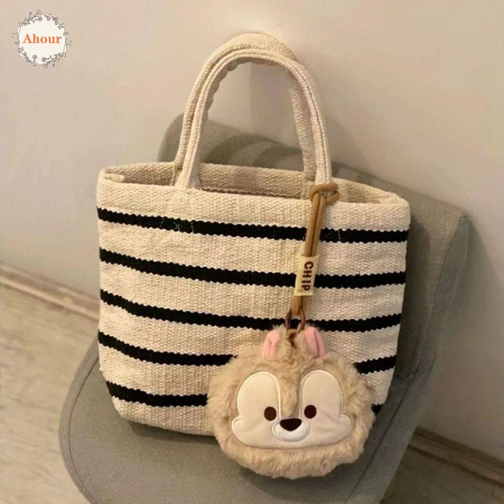 AHOUR Striped Knitted Tote Bag Handmade Weave Handbag Women Fashionable and Versatile Simple Small Tote Bag Wrist Bag