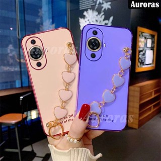 เคสโทรศัพท์มือถือแบบนิ่ม ลายหัวใจ สีชมพู พร้อมสายโซ่คล้อง สําหรับ Huawei Nova 11 Pro 11i Nova11i Nova11 Pro