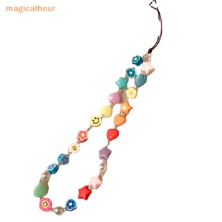 Magicalhour^^ สายคล้องโทรศัพท์มือถือ ประดับลูกปัด ทรงกลม ป้องกันการสูญหาย ลายหน้ายิ้ม หลากสี สไตล์โบฮีเมียน