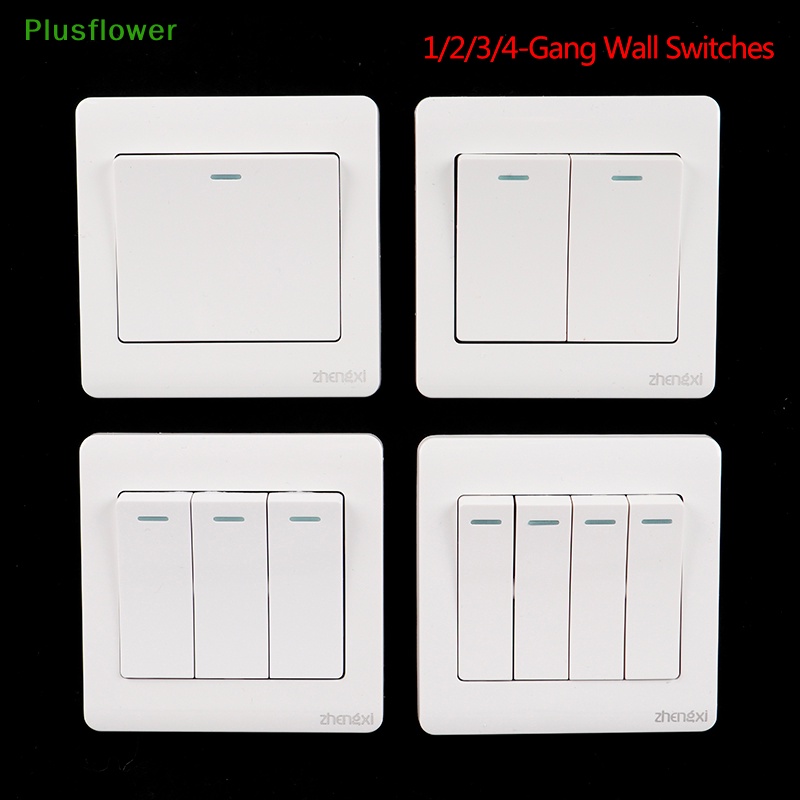 (Plusflower)  สวิตช์ไฟติดผนัง 1/2/3/4 Gang 1 Way On/Off Push