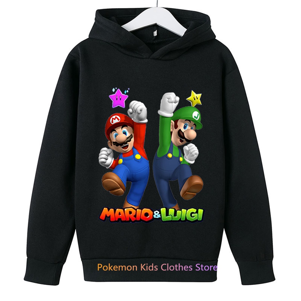 เสื้อกันหนาวแขนยาว มีฮู้ด ลายการ์ตูน Super Mario Bros แฟชั่นฤดูใบไม้ผลิ และฤดูใบไม้ร่วง สไตล์ฮาราจูกุ สําหรับเด็กผู้ชาย