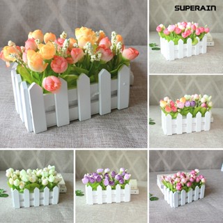 [sr Flower] รั้วไม้ดอกไม้ประดิษฐ์ สีขาว สําหรับตกแต่งบ้าน สวน 1 ชุด