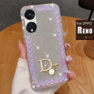 เคส Oppo Reno 8T Reno 10 8 T 5G 4G Reno8 Reno7 4G 5G Reno7 Z Reno8 Z 5G Reno8 Pro 5G Reno6 Reno5 5G 4G โทรศัพท์มือถือ ประดับกลิตเตอร์ พลอยเทียม ไล่โทนสี ลายดอกกุหลาบ 3D สําหรับ