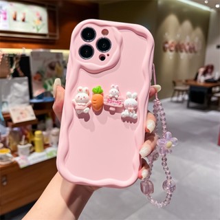 สําหรับ Vivo V27E V27 Pro V23E V23 5G V20Pro V15 V9 X50 X60 X70 X80 X90 Pro เคสโทรศัพท์มือถือ Soft TPU Case เคสมือถือ 3D Cute Cartoon Radish Rabbit ลายคลื่น หลากสี เคสซิลิโคน ป้องกันการตก มีเชือกแขวนอยู่