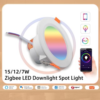 โคมไฟดาวน์ไลท์อัจฉริยะ ZigBee Tuya Neutral 15 12 10 9W LED RGB CW App ควบคุมด้วยเสียง สําหรับ Philips Hue Echo Plus Smar TThings Alexa Google Home