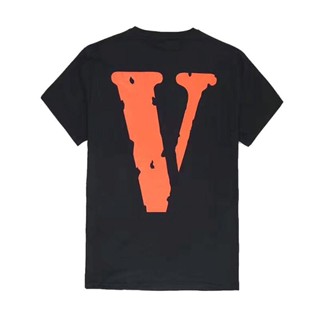 Vlone เสื้อยืดลําลอง แขนสั้น คอวี สีส้ม แฟชั่นสําหรับผู้ชาย และผู้หญิง limited