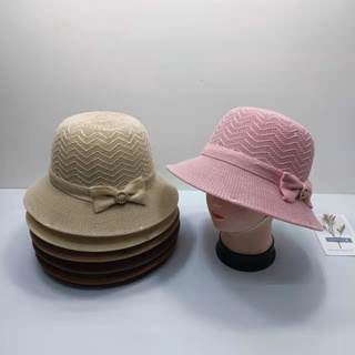 [MY-hat] หมวกฟางกันแดด ผ้าถัก ระบายอากาศ สีพื้น แบบเรียบง่าย แฟชั่นฤดูร้อน สําหรับผู้หญิง