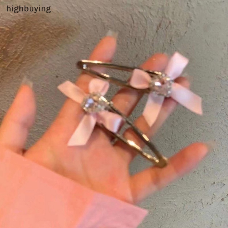 [highbuying] ใหม่ พร้อมส่ง กิ๊บติดผมโลหะ รูปหัวใจ ประดับโบว์ คริสตัล สีชมพู สีฟ้า สไตล์โกธิค เครื่องประดับแฟชั่น สําหรับผู้หญิง Y2K