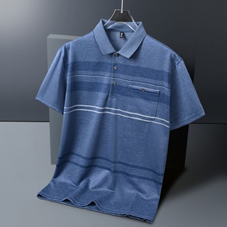 Spot high quality] pocket POLO shirt mens middle-aged and elderly dads wear 2023 new summer business and leisure Tee sports ice silk seamless T-shirt short-sleeved lapel T-shirt for boys