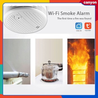 Tuya Smart Wifi Smoke Detector Fire Networking Alarm 80db High Volume Quick Alarm 24 ชั่วโมง Real Time Monitoring ระบบป้องกันความปลอดภัยภายในบ้าน canyon