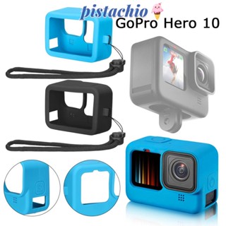 เคสซิลิโคน กันตก กันชน แบบเต็มตัว พร้อมฝาครอบเลนส์ / เชือกเส้นเล็ก สําหรับ Gopro Hero 10 สีดํา