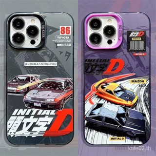 เคสโทรศัพท์มือถือแบบแข็ง ขอบนิ่ม กันกระแทก ลาย Initial D สีเงิน สําหรับ iPhone 13 14proma 11 12