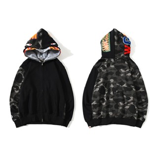 เสื้อฮู้ดดี้ มีซิป ปักลายเสือ ฉลาม ซน ซน Bape หมวกคู่ โลหะ สําหรับตกแต่งเสื้อโค้ท