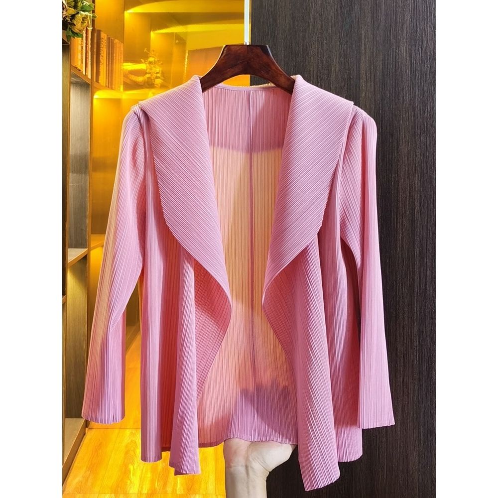 Miyake เสื้อแจ็กเก็ตคาร์ดิแกน ตัวสั้น จับจีบ เข้ากับทุกการแต่งกาย แฟชั่นฤดูใบไม้ผลิ และฤดูร้อน สําหรับผู้หญิง 2023