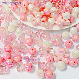 [WillBesugarT] สร้อยข้อมือลูกปัดอะคริลิค รูปกระต่ายน้อย สีชมพู เรืองแสง 5 10 ชิ้น