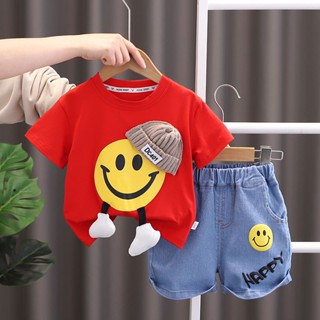 ชุดแขนสั้นสําหรับเด็ก 1-5 ปี เสื้อยืดคอกลมแขนสั้น 2 ชุด เด็ก 1 ขวบ 3 หล่อ