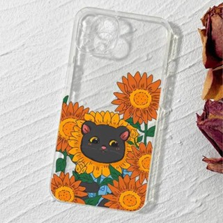 เคสโทรศัพท์มือถือแบบใส กันกระแทก ลายดอกทานตะวัน แมว สไตล์เกาหลี ญี่ปุ่น สําหรับ Iphone 14 112 13 CNZ9