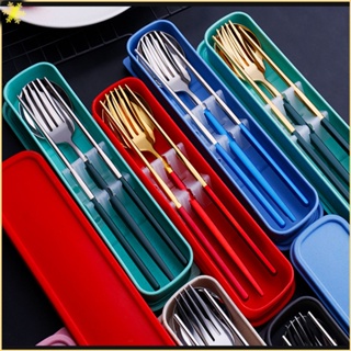 [LBE] Simple Modern Stainless Steel Tableware 3pcs Set Portable Spoon Fork Chopsticks Cutlery For Student Office Worker