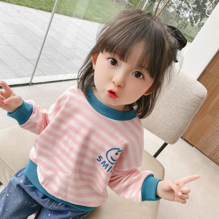 [ML] เสื้อกันหนาวแขนยาว ลายทาง ทรงหลวม เข้ากับทุกการแต่งกาย แฟชั่นฤดูใบไม้ผลิ และฤดูใบไม้ร่วง สําหรับเด็กผู้หญิง 90-140 ซม.