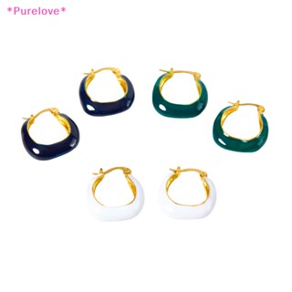 Purelove&gt; ใหม่ ต่างหูวงกลม โลหะผสม สไตล์เกาหลี ฝรั่งเศส วินเทจ สีเขียว 1 คู่