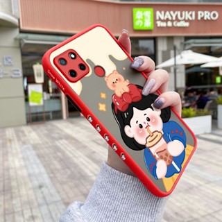 เคสโทรศัพท์มือถือแบบแข็ง ใส กันกระแทก ลายการ์ตูนเด็กผู้หญิงชานมไข่มุก มีลายด้านข้าง สําหรับ Realme C12 Narzo 20 Narzo 30A C25 C25s Narzo 50A