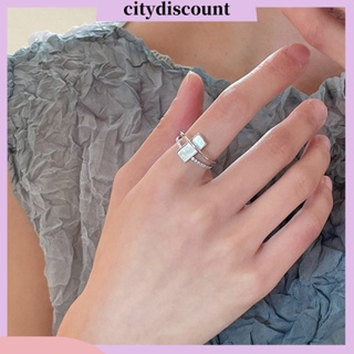 &lt;citydiscount&gt; แหวนเพทาย ทรงสี่เหลี่ยม เรขาคณิต ประดับเพชรเทียม แวววาว สองชั้น สําหรับผู้หญิง