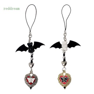 Redd สายโซ่คล้องโทรศัพท์มือถือ จี้รูปผีเสื้อ ค้างคาว หัวใจ ประดับพู่ สีแดง Y2k สําหรับแขวนตกแต่งกระเป๋า