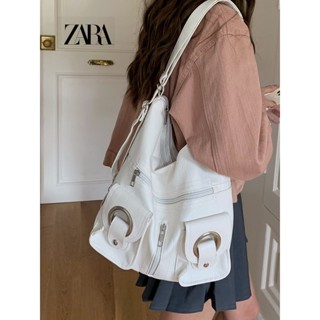 Zara กระเป๋าเป้สะพายหลัง กระเป๋าสะพายไหล่ หนัง PU ทรงโท้ท ขนาดใหญ่ จุของได้เยอะ แต่งซิป เข้ากับทุกการแต่งกาย แฟชั่นเรียบง่าย สําหรับสตรี