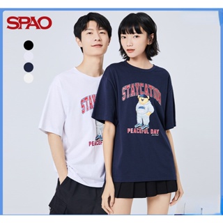 Spao ใหม่ เสื้อยืดคอกลม แขนสั้น พิมพ์ลาย แฟชั่นฤดูใบไม้ผลิ สําหรับผู้ชาย และผู้หญิง SPRPB36H53