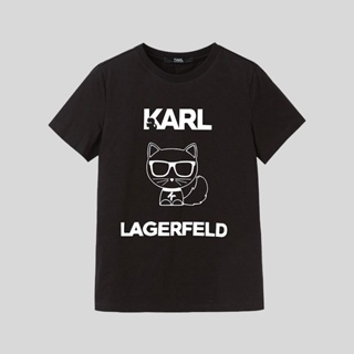 เสื้อยืดแขนสั้น พิมพ์ลายการ์ตูน Karl Lagerfeld Xia Xin สีพื้น สําหรับผู้หญิง