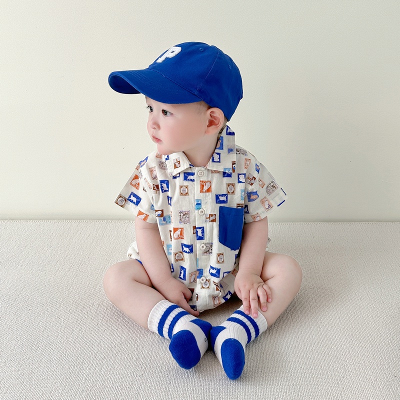 ชุดบอดี้สูท รอมเปอร์ แขนสั้น พิมพ์ลายการ์ตูนสัตว์ ทรงสามเหลี่ยม น่ารัก เหมาะกับฤดูร้อน สําหรับเด็กทารกผู้ชาย และเด็กผู้หญิง อายุ 0-24 เดือน - รูปที่ 3