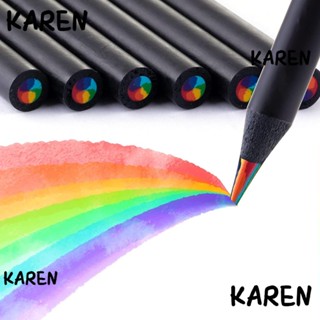 KAREN สีรุ้ง ดินสอ, แกนสีดํา หลากสี, สมุดระบายสีไม้ ก่อนลงสี สําหรับสํานักงาน