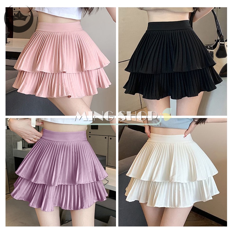 Ming กระโปรงพลีทสั้น เอวสูง สีพื้น สไตล์เกาหลี เซ็กซี่ แฟชั่นฤดูร้อน สําหรับผู้หญิง