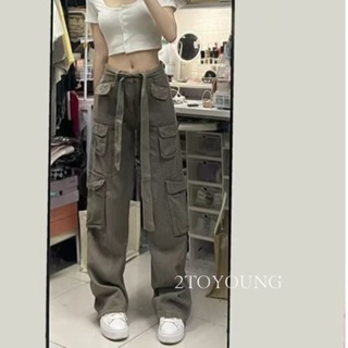 2TOYOUNG Moon กางเกงขายาว คาร์โก้ กางเกง เชือกอเมริกันคลาสิค Cargo pants 2023 NEW 072527 ทันสมัย High quality fashion ทันสมัย A90M0AU 36Z230909