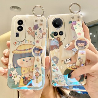 ใหม่ เคสโทรศัพท์มือถือนิ่ม ลายการ์ตูนเด็กผู้หญิง แต่งกลิตเตอร์ พลอยเทียม พร้อมสายคล้องข้อมือ สําหรับ OPPO Reno10 Reno10 Pro+ Plus 5G OPPO A78 NFC 4G 2023 Reno10 Pro 5G