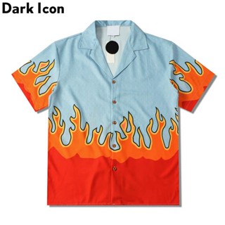 เสื้อเชิ้ตโปโล คอปกโปโล แบบบาง ลาย Dark Icon Flame สไตล์ฮาวาย แฟชั่นฤดูร้อน สําหรับผู้ชาย