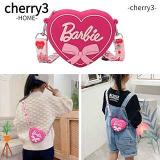 Cherry3 กระเป๋าสตางค์ซิลิโคน รูปหัวใจ พร้อมสายคล้องไหล่ แบบพกพา สีชมพู สําหรับเด็กผู้หญิง