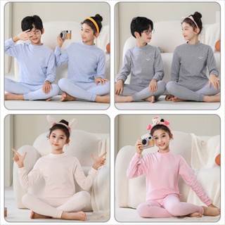 ใหม่ ชุดนอนผ้าฝ้าย 100% คอสูง สีพื้น คุณภาพสูง แฟชั่นฤดูใบไม้ร่วง ฤดูหนาว สําหรับเด็กผู้ชาย และเด็กผู้หญิง ไซซ์ 100-180